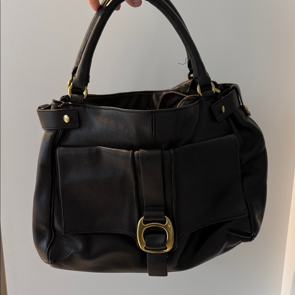 Kooba Black Leather Shoulder Bag with Gold Buckle - Picture 5 of 9